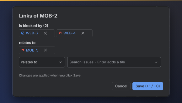 The link window lists links by type, with two new links waiting to be saved.